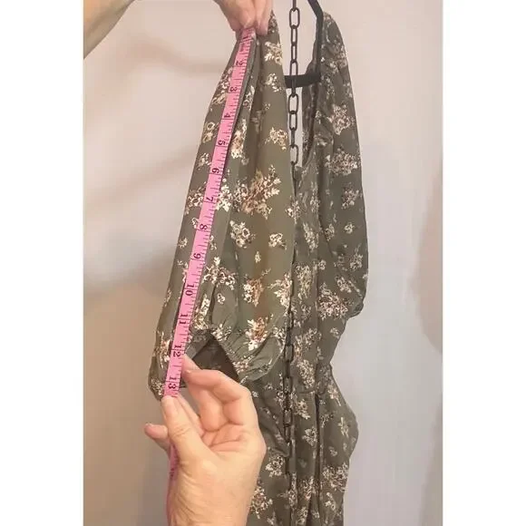 Arula Floral Cottagecore Dress Puff Sleeve Milkmaid Tie Front Green 1X estimated - Picture 11 of 11